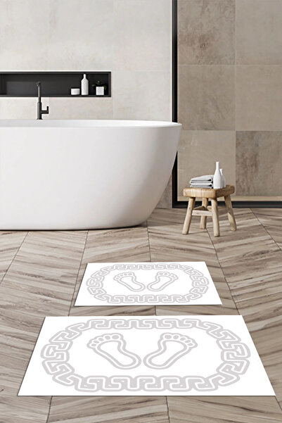 Viyana Home Ψηφιακό αντιολισθητικό χαλάκι μπάνιου με μοτίβο ποδιών που πλένεται, σετ 2 τεμαχίων για τουαλέτα