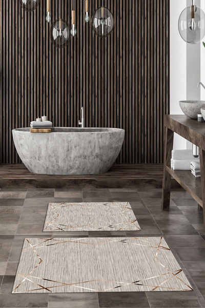 Viyana Home Ψηφιακή εμπριμέ αντιολισθητική βάση που πλένεται, χαλάκι μπάνιου, σετ 2 τεμαχίων για τουαλέτα