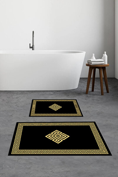 Viyana Home Printed Non-Slip Washable Framed Bath Mat 2-Piece Toilet Set Carpet