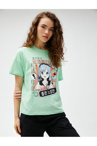 Koton Anime T-Shirt Printed Short Sleeve Crew Neck Cotton