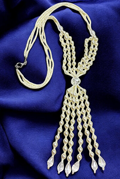 PETEK AKSESUAR CAM İNCİ BONCUK ŞIK UZUN KOLYE