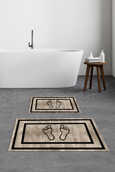 Viyana Home Ψηφιακό αντιολισθητικό χαλάκι μπάνιου με μοτίβο ποδιών που πλένεται, σετ 2 τεμαχίων για τουαλέτα