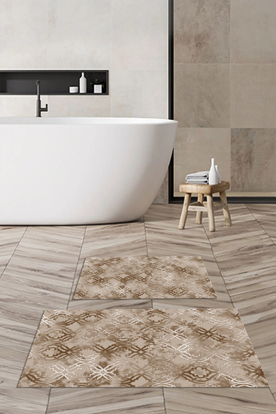 Viyana Home Ψηφιακή εμπριμέ αντιολισθητική βάση που πλένεται, χαλάκι μπάνιου, σετ 2 τεμαχίων για τουαλέτα