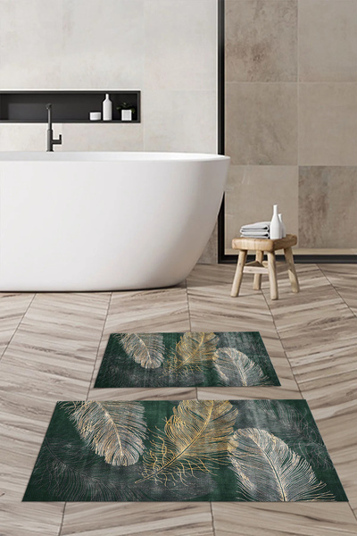 Viyana Home Ψηφιακή εμπριμέ αντιολισθητική βάση που πλένεται, χαλάκι μπάνιου, σετ 2 τεμαχίων για τουαλέτα