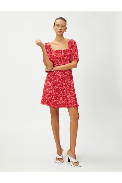 Koton Floral Mini Dress Short Sleeve Square Neck