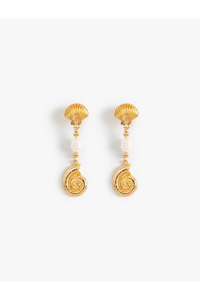 Koton Medium Size Seashell Earrings - Pearl Detailed
