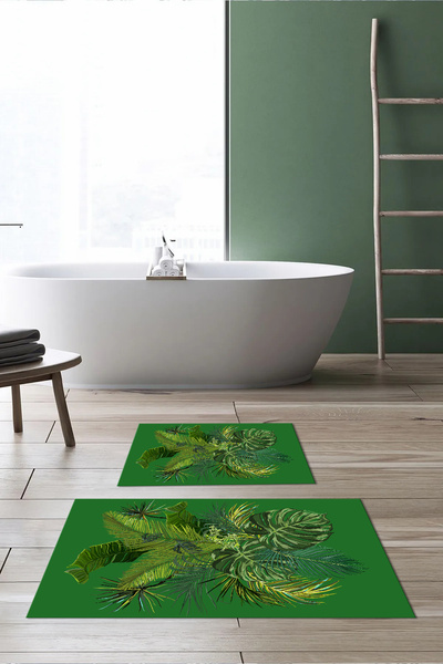 Viyana Home Ψηφιακό αντιολισθητικό πλενόμενο λουλουδάτο χαλάκι μπάνιου 2 τεμαχίων Σετ τουαλέτας