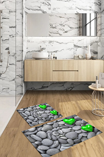 Viyana Home Τρισδιάστατη τυπωμένη αντιολισθητική βάση που πλένεται, χαλάκι μπάνιου, σετ 2 τεμαχίων για τουαλέτα