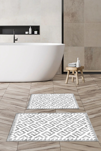 Viyana Home Digital Printed Non-Slip Base Washable Bath Mat 2-Piece Toilet Set Carpet