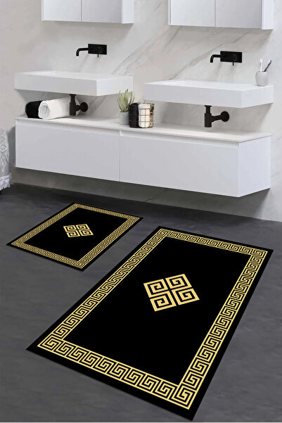 Viyana Home Printed Non-Slip Washable Framed Bath Mat 2-Piece Toilet Set Carpet