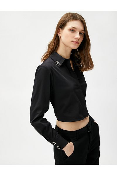 Koton Cămașă crop cu mânecă lungă cu accesorii metalice