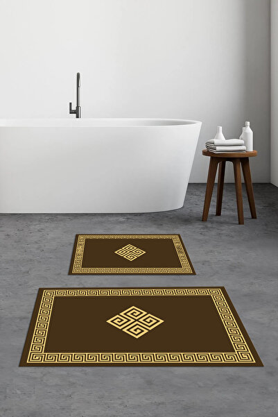 Viyana Home Τυπωμένο αντιολισθητικό πλενόμενο χαλάκι μπάνιου με πλαίσιο, σετ 2 τεμαχίων για τουαλέτα