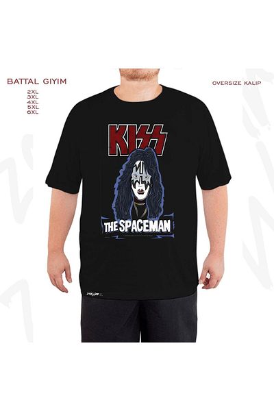ZOKAWEAR Oversize The Spaceman Kiss Printed Battal (Bol) Mold Μαύρο T-Shirt