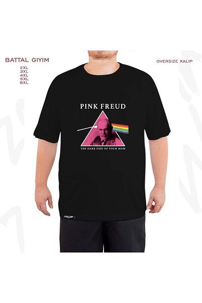 ZOKAWEAR Μαύρο μπλουζάκι Oversize Pink Freud Dark Side με στάμπα μεγάλου μεγέθους (πολύ)