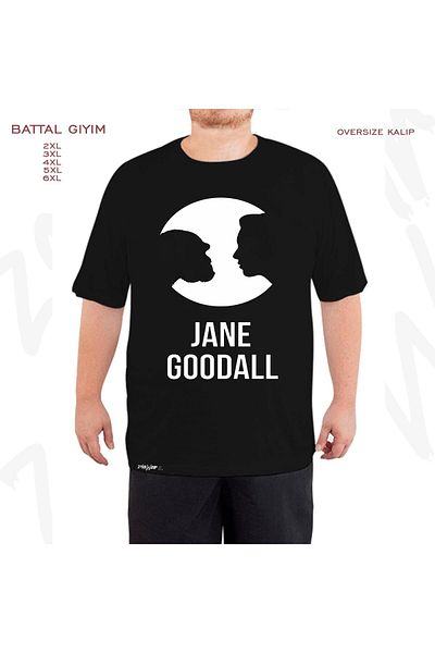 ZOKAWEAR Μαύρο υπερμεγέθη μπλουζάκι με ρούχα Jane Goodall - Υπερβολική εφαρμογή