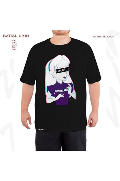 ZOKAWEAR Oversize Metallica Girl Printed Battal (Bol) Μαύρο T-Shirt