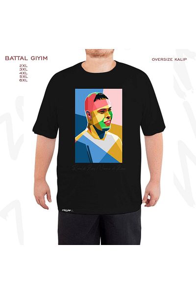 ZOKAWEAR Oversize Ronaldo Nazario Printed Oversize (Bol) Fit Black T-Shirt