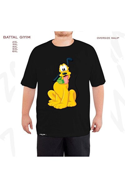 ZOKAWEAR Oversize Pluto Printed Battal (Bol) Mold Μαύρο T-Shirt