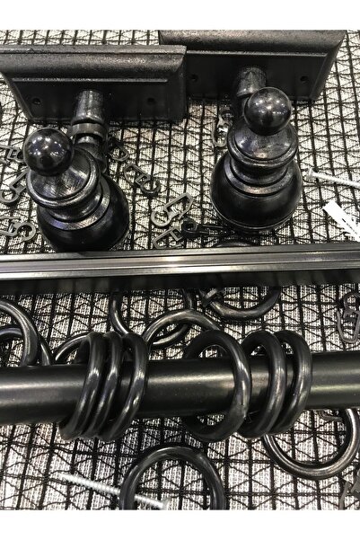 özdeğer home Μαύρη ρουστίκ κρεμάστρα κουρτινών 175 εκ. με 2 δαχτυλίδια κορνίζας