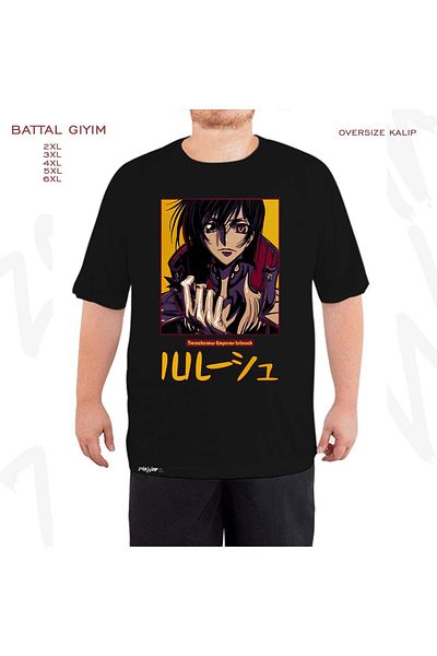 ZOKAWEAR Υπερμεγέθη κωδικός geass Lelouch Printed Battal (Bol) Mold Μαύρο T-Shirt