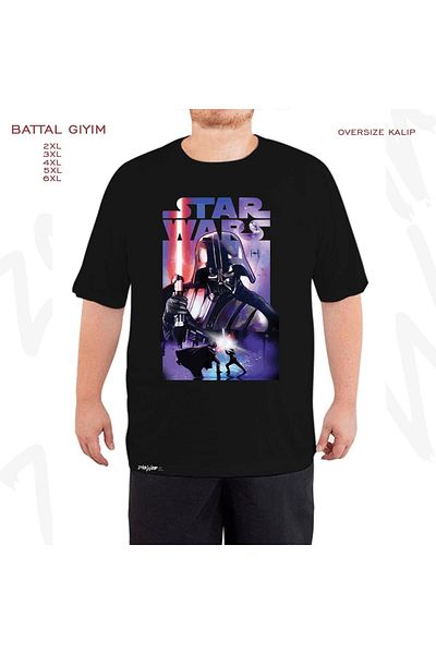 ZOKAWEAR Star Wars 2 Printed Oversize Μαύρο T-Shirt - Battal Fit