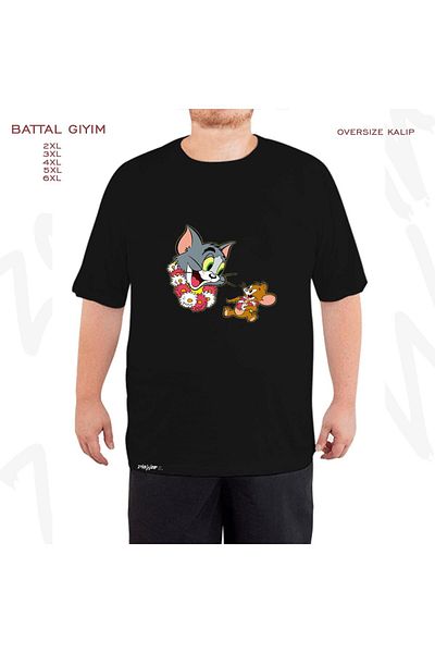 ZOKAWEAR Υπερμεγέθη Μαύρο T-Shirt Tom And Jerry v4 με στάμπα μεγάλου μεγέθους (Bol)