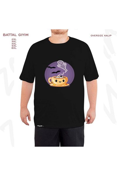 ZOKAWEAR Μαύρο μπλουζάκι Oversize Haunted Halloween Printed Battal (Bol) Mold