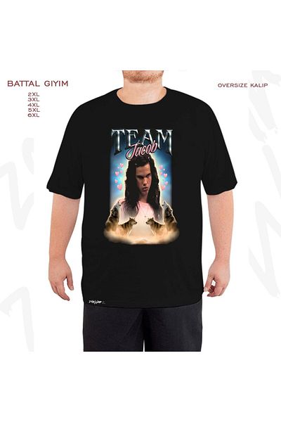 ZOKAWEAR Oversize Team Jacob Cursed Fan Collage Printed Battal (Bol) Mold Μαύρο T-shirt