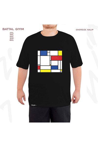 ZOKAWEAR Μαύρο μπλουζάκι Oversize Mondrian Minimalist De Stijl με στάμπα μεγάλου μεγέθους (πολύ)