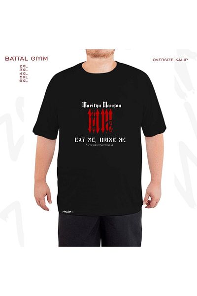 ZOKAWEAR Marilyn Manson Printed Oversize Μαύρο T-Shirt - Battal Fit