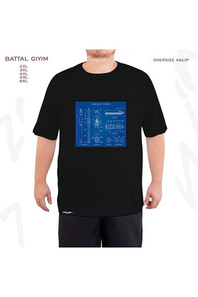 ZOKAWEAR Oversize Spacex Super Heavy Printed Oversize (Bol) Μαύρο T-Shirt