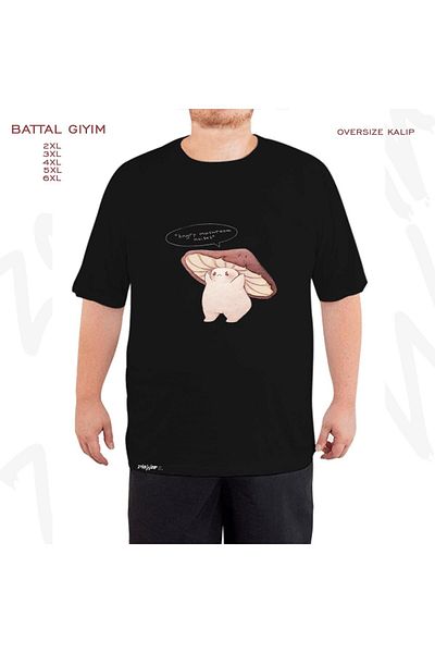 ZOKAWEAR Μαύρο μπλουζάκι Oversize Grumpy Mushroom Printed Battal (Bol) Mold