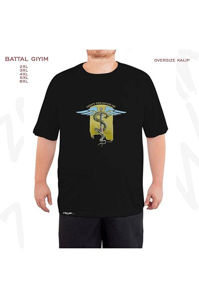 ZOKAWEAR Oversize Don't Tread On Me Printed Battal (Bol) Mold Μαύρο T-Shirt