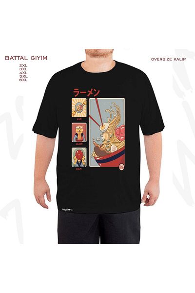 ZOKAWEAR Oversize How To Eat Ramen Printed Battal (Bol) Mold Μαύρο T-Shirt