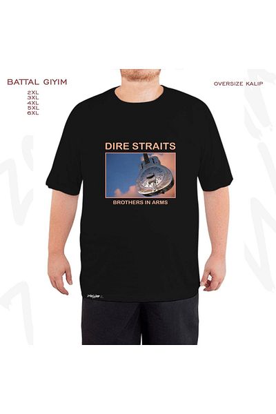 ZOKAWEAR Oversize Dire Straits Essential εμπριμέ μαύρο μπλουζάκι Battal (Bol) Fit