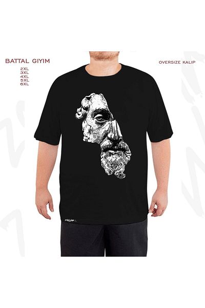 ZOKAWEAR Μαύρο μπλουζάκι μεγάλου μεγέθους Marcus Aurelius με στάμπα μεγάλου μεγέθους