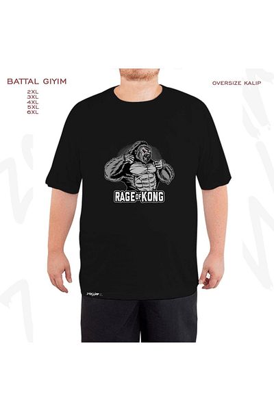 ZOKAWEAR Μαύρο μπλουζάκι μεγάλου μεγέθους Rage Of Kong King Kong Gorilla με στάμπα μεγάλου μεγέθους (πολύ)