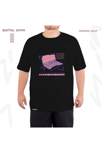 ZOKAWEAR Μαύρο μπλουζάκι με τυπωμένο φορητό υπολογιστή μεγάλου μεγέθους Hacker