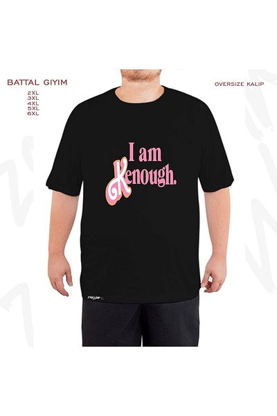 ZOKAWEAR Oversize I am kenough λογότυπο με τυπωμένο μαύρο μπλουζάκι μεγάλου μεγέθους (πολύ).