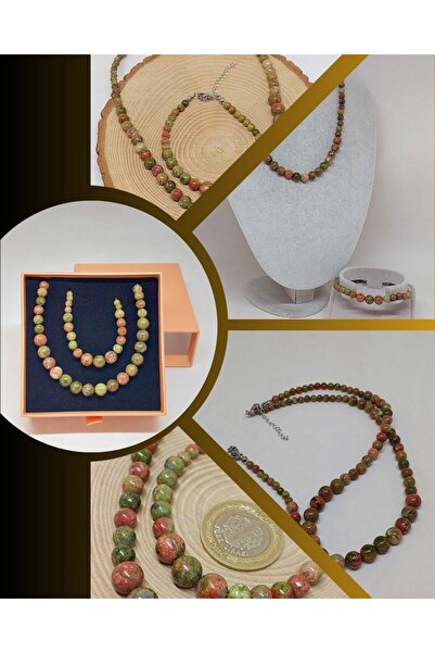 Yasamtohumu Комплект колие и гривна с камък Унакит от серията Galaxy