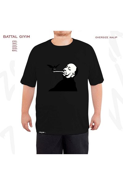 ZOKAWEAR Alfred Hitchcock Bird Cigar Pattern - Qiangy Printed Black Oversize T-shirt