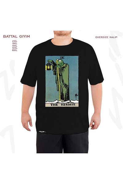 ZOKAWEAR Oversize The Kermit Tarot Printed Battal (Bol) Mold Μαύρο T-Shirt