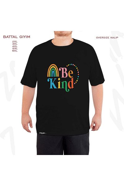 ZOKAWEAR Oversize Be Kind Rainbow Printed Oversized Black T-Shirt