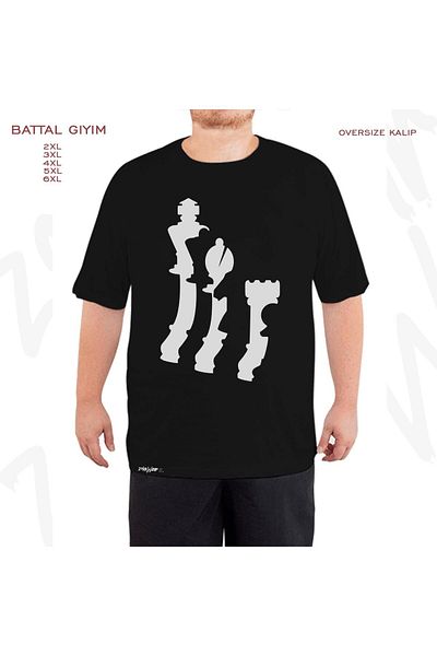 ZOKAWEAR Oversize Pieces Chess Chess Printed Battal (Bol) Mold Μαύρο T-Shirt