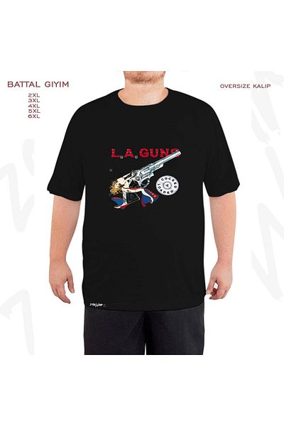ZOKAWEAR Υπερμεγέθη ΛΑ. Μαύρο μπλουζάκι με στάμπα Guns Battal (Bol) Mold