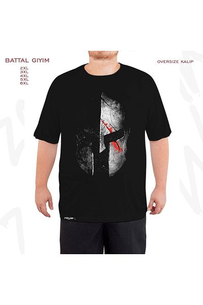 ZOKAWEAR Μαύρο μπλουζάκι Oversize Spartan Printed Battal (Bol) Fit