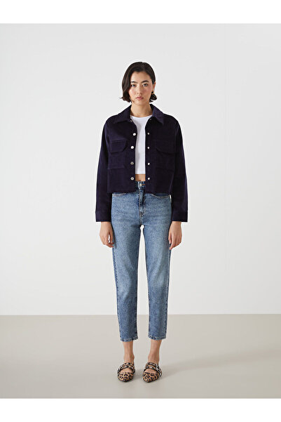 LC Waikiki Navy Blue Velvet Women's Shirt Jacket