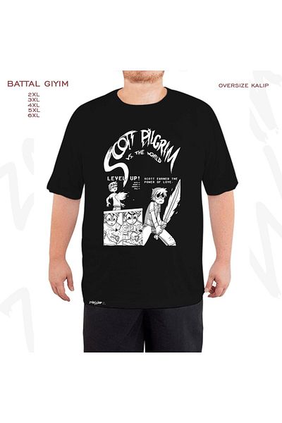 ZOKAWEAR Oversize Scott Pilgrim Vs The World Printed Battal (Bol) Mold Μαύρο T-Shirt