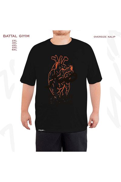 ZOKAWEAR Oversize Oh Heart Be Patent Printed Battal (Bol) Mold Μαύρο T-Shirt