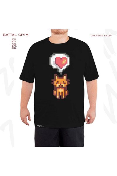 ZOKAWEAR Stardew Valley Pixel Art Cat Printed - Oversize Black T-Shirt